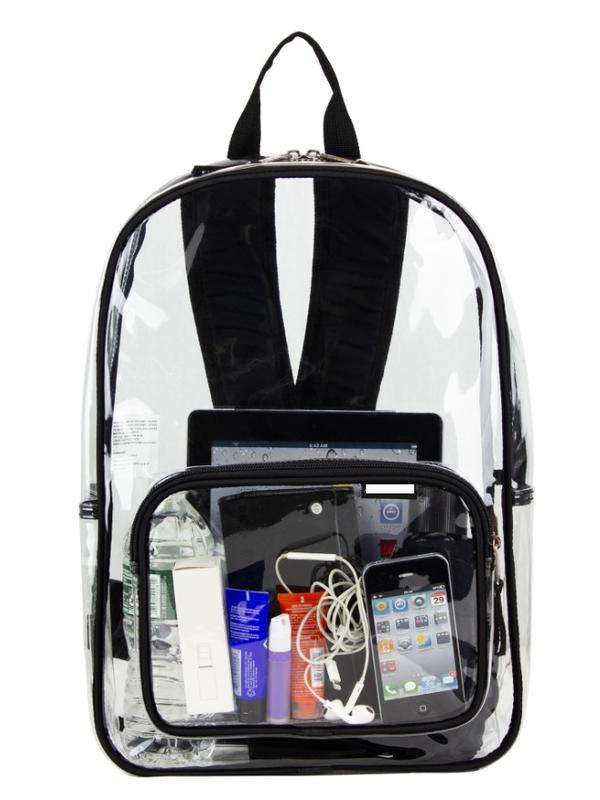 Spark Clear Backpack, Black - Large Main Compartment & Front Zipper Pocket