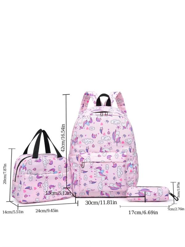 Cute Cartoon Pattern Backpack & Shoulder Bag & Pencil Case Set, Large Capacity Multi-pocket School Bag & Lunch Bag & Pencil Case, Fashionable Bag Set for Women