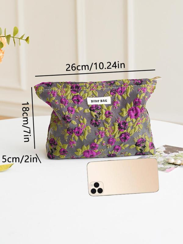 Floral Pattern Makeup Bag, Large Capacity Cosmetic Storage Bag, Zipper Makeup Organizer Pouch, Versatile Storage Bag for Travel & Daily Used