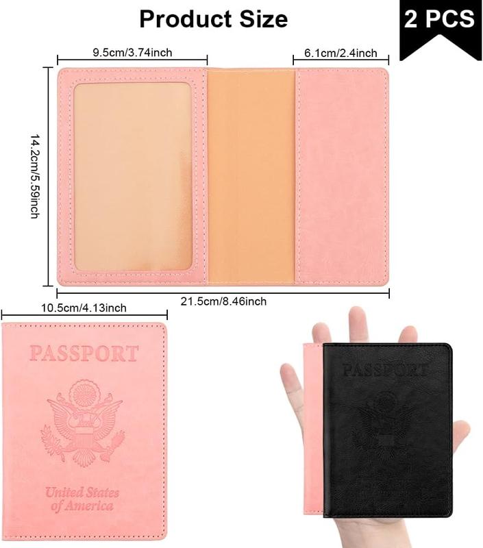 Passport Holder, Passport Cover, Passport Holder for Women, 2 Pack Travel Passport Wallet, Leather Passport Case, Passport Protector International Travel  Haves Accessories, Black+Pink