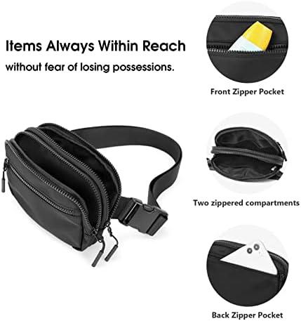 Fanny Packs for Women Men, Belt Bag with 4 Zipper Pockets, Fashion Waist Packs, Lightweight Crossbody Bags with Adjustable Strap for Workout Running Hiking