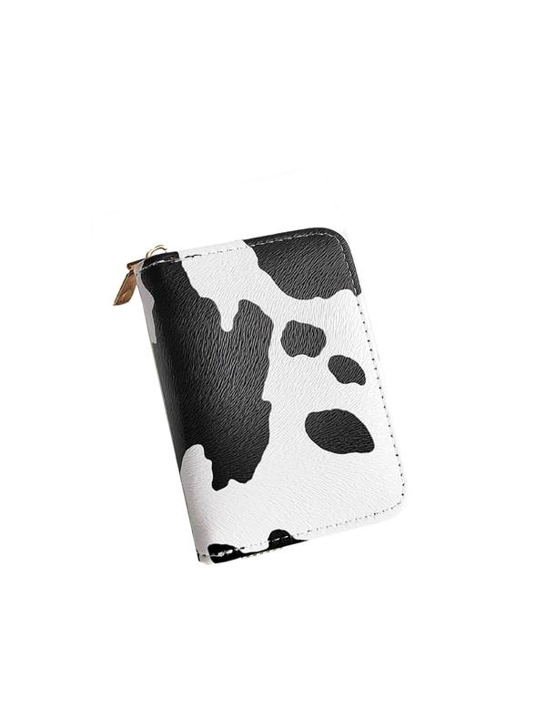 Women's Fashion Cow Pattern Card Holder, Large Capacity Multi Card Slot PU Leather Zipper Wallet For Travel, Gift For Girl