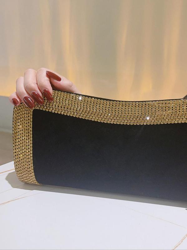 Women's Elegant Rhinestone Decor Glittering Evening Bag, Exquisite Trendy Clutch Bag, Fashionable Crossbody Bag with Chain Strap for Party Decor