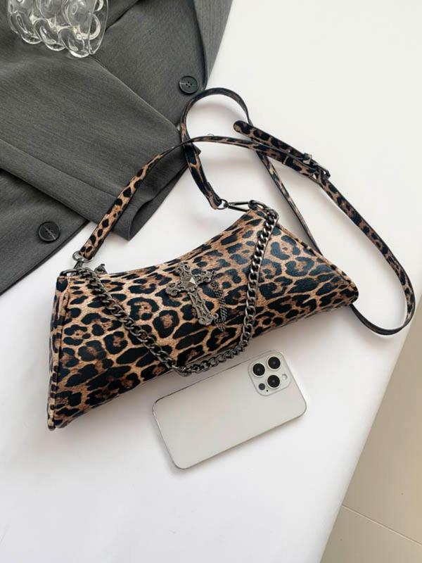 Fashion Leopard Pattern Criss Cross Design Crossbody Bag for Women, Casual Pu Leather Zipper Shoulder Bag,  Crossbody Purses 2024, Trendy Versatile Commuting Bag, Girl Fashionable Bag