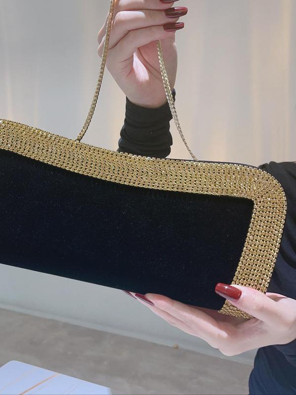 Women's Elegant Rhinestone Decor Glittering Evening Bag, Exquisite Trendy Clutch Bag, Fashionable Crossbody Bag with Chain Strap for Party Decor