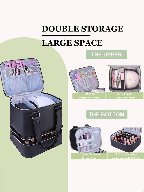 Solid Color Nail Polish Carrying Case, Holds 30 Bottles, Large Capacity Double Compartment Nail Polish Storage Bag, Portable Makeup Bag for Travel, Cosmetic Bag for Women (Only Bag)