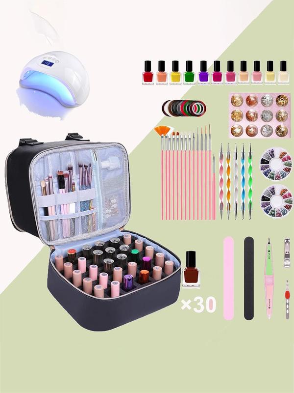 Solid Color Nail Polish Carrying Case, Holds 30 Bottles, Large Capacity Double Compartment Nail Polish Storage Bag, Portable Makeup Bag for Travel, Cosmetic Bag for Women (Only Bag)