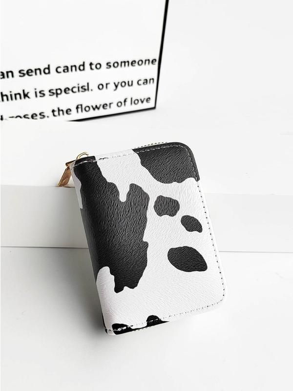 Women's Fashion Cow Pattern Card Holder, Large Capacity Multi Card Slot PU Leather Zipper Wallet For Travel, Gift For Girl