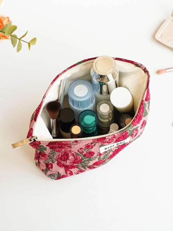 Floral Pattern Makeup Bag, Large Capacity Cosmetic Storage Bag, Zipper Makeup Organizer Pouch, Versatile Storage Bag for Travel & Daily Used