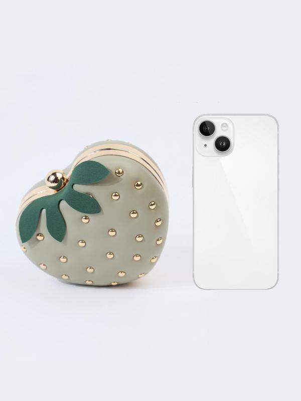 Cute Fruit Design Studded Decor Rivet Crossbody Bag, Fashionable Pu Zipper Shoulder Bag for Women & Girls, High-quality Daily Commuting Bag, Girl Shopping Bag for Her Girlfriend