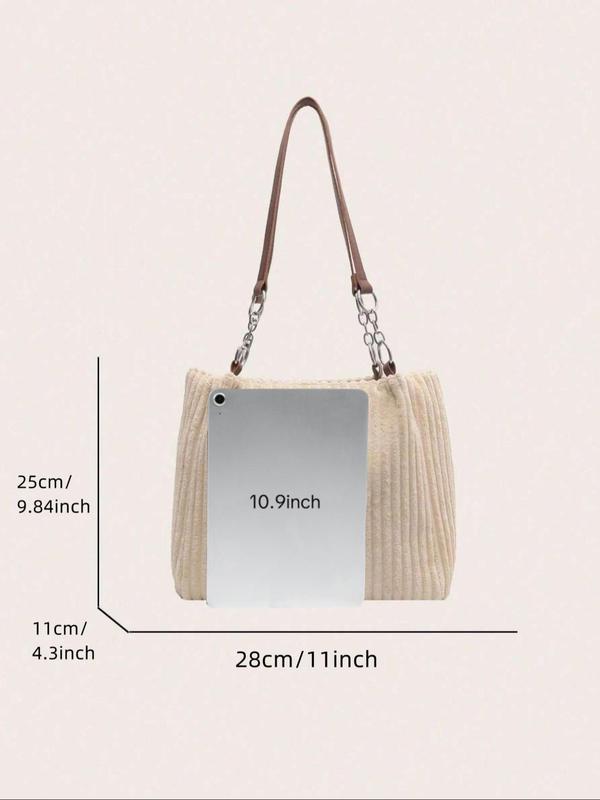 Women's Solid Color Corduroy Tote Bag, Fashionable Large Capacity Shoulder Bag for Work & Daily Used, Casual Trendy Versatile High-quality Daily Commuting Bag