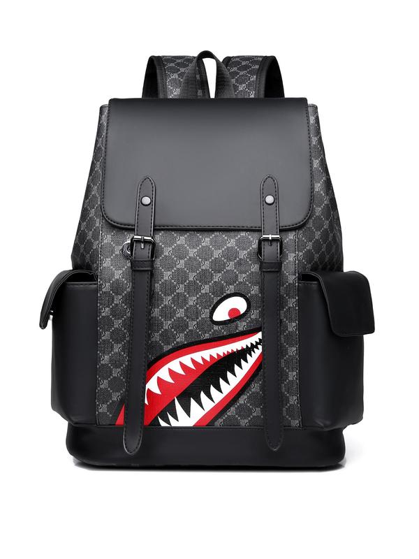 Shark Pattern Backpack, Large Capacity Backpack with Belt, Fashionable Backpack for Men & Women, Casual Versatile Backpack for Business, School, Travel