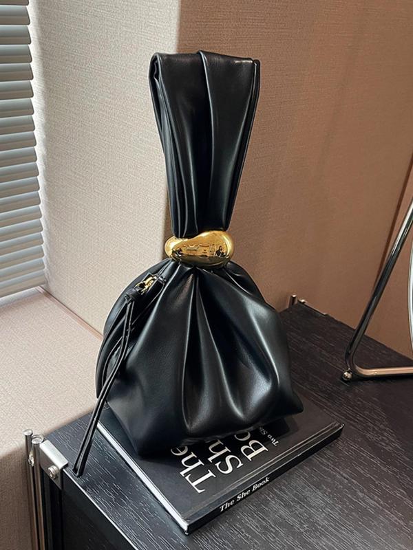 Women's Solid Color Bucket Bag, Fashionable PU Leather Zipper Handbag for Daily Used, Casual Trendy Versatile High-quality Daily Commuting Bag