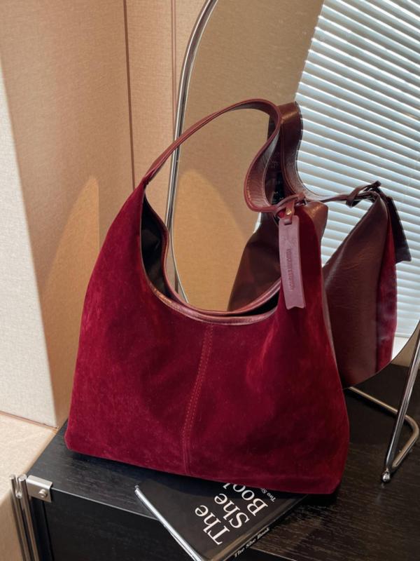 Women's Solid Color Suede Shoulder Bag, Fashionable Large Capacity Tote Bag for Daily Used, Casual Trendy Versatile High-quality Daily Commuting Bag