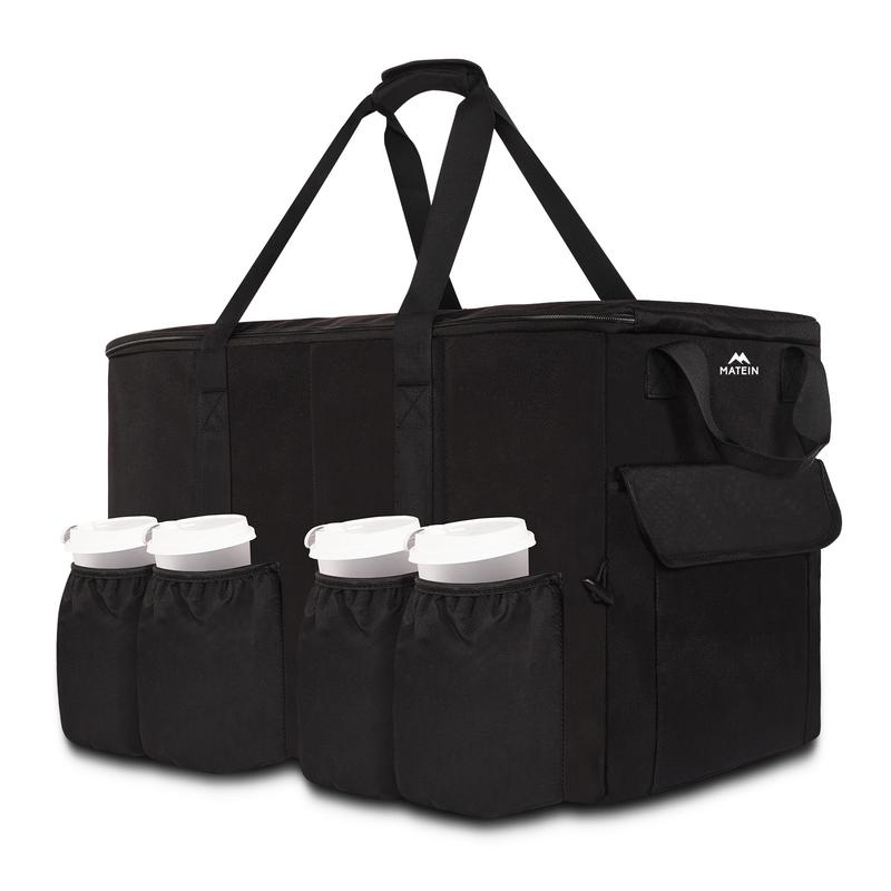 Catering Bag for Food Deliveries - 23x14x15 inches, Large Insulated Hot & Cooler Picnic Bags with Cup Holders, Pizza Warmer Carrying Case, Black