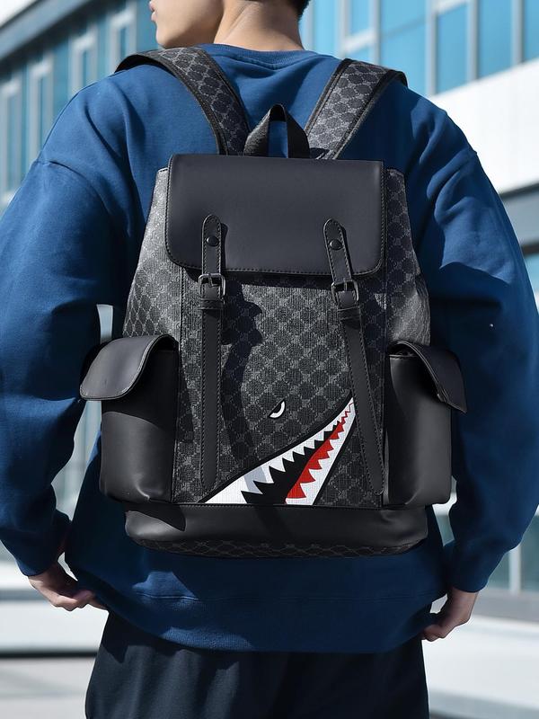 Shark Pattern Backpack, Large Capacity Backpack with Belt, Fashionable Backpack for Men & Women, Casual Versatile Backpack for Business, School, Travel