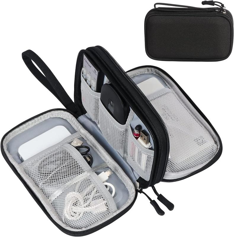 Travel Cable Organiser, Electronics Accessories Storage Bag, Waterproof Portable Double Layers Travel Gadget Carry Pouch for Cable, Power Bank, Charger, Memory Card, Headphone