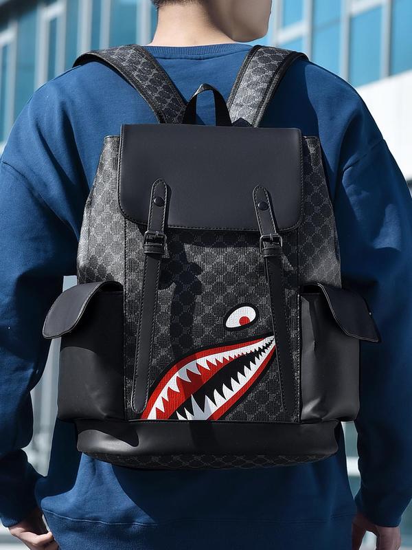 Shark Pattern Backpack, Large Capacity Backpack with Belt, Fashionable Backpack for Men & Women, Casual Versatile Backpack for Business, School, Travel