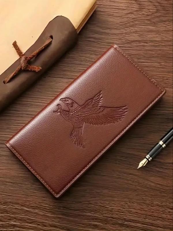 Men's Business Pu Leather Eagle Embossed Design Long Wallet, Casual Trendy Card Slots Holder Wallet, Simple Style Purse for Daily Use