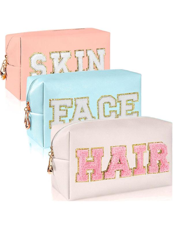 Women's Cute Letters Design Makeup Bags, Portable Cosmetic Storage Bags, Versatile Toiletry Storage Bags for Travel & Daily Back To School & 2024 Fall Use