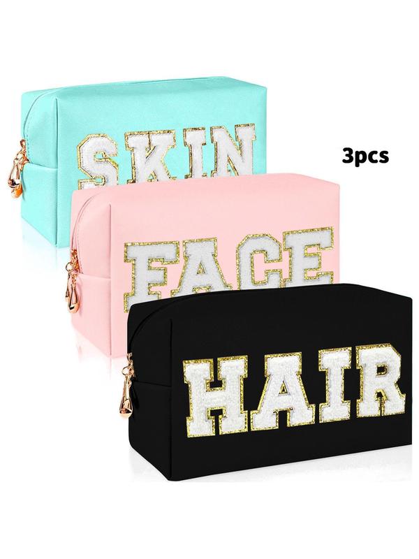 Women's Cute Letters Design Makeup Bags, Portable Cosmetic Storage Bags, Versatile Toiletry Storage Bags for Travel & Daily Back To School & 2024 Fall Use