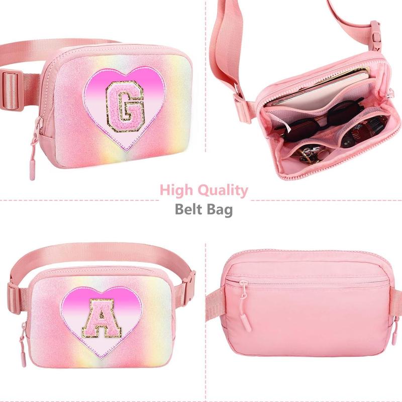 Birthday Gifts Personalized Belt Bag for Women Fashion Waist Packs Trendy Travel Fanny Pack Crossbody Bags with with Initial Letter Patch Cute Stuff A