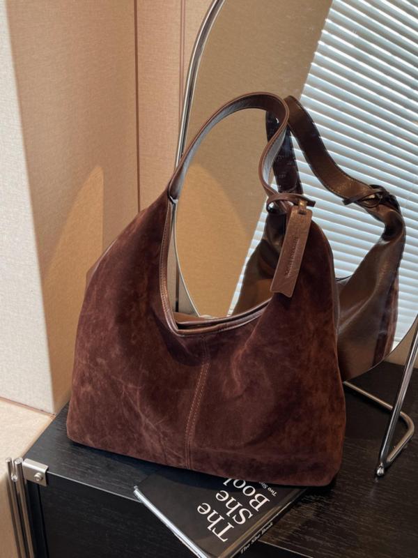 Women's Solid Color Suede Shoulder Bag, Fashionable Large Capacity Tote Bag for Daily Used, Casual Trendy Versatile High-quality Daily Commuting Bag