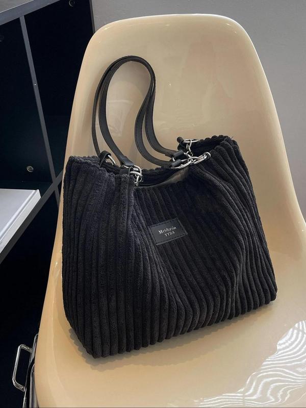 Women's Solid Color Corduroy Tote Bag, Fashionable Large Capacity Shoulder Bag for Work & Daily Used, Casual Trendy Versatile High-quality Daily Commuting Bag