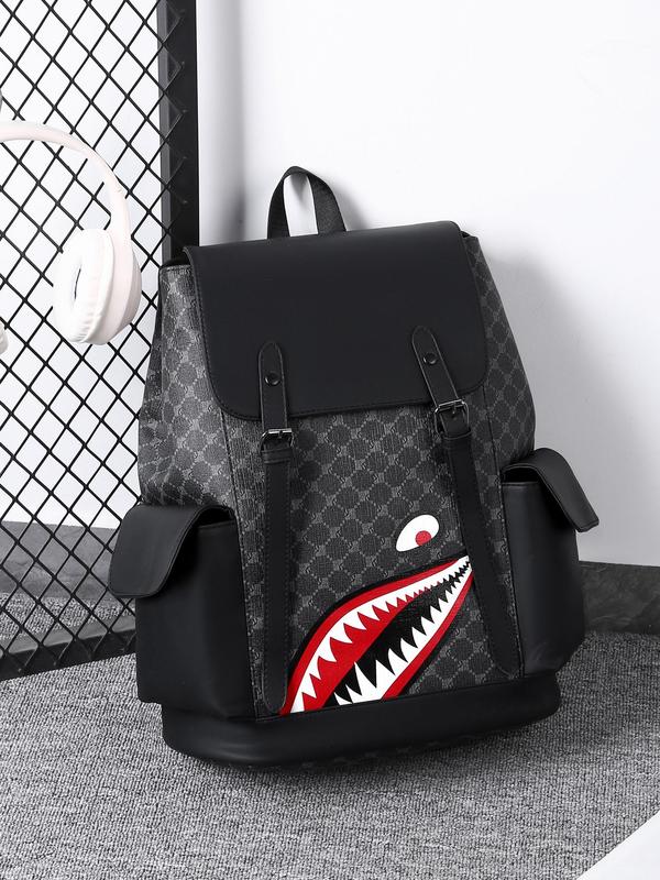 Shark Pattern Backpack, Large Capacity Backpack with Belt, Fashionable Backpack for Men & Women, Casual Versatile Backpack for Business, School, Travel