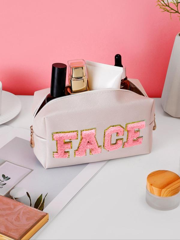 Women's Cute Letters Design Makeup Bags, Portable Cosmetic Storage Bags, Versatile Toiletry Storage Bags for Travel & Daily Back To School & 2024 Fall Use