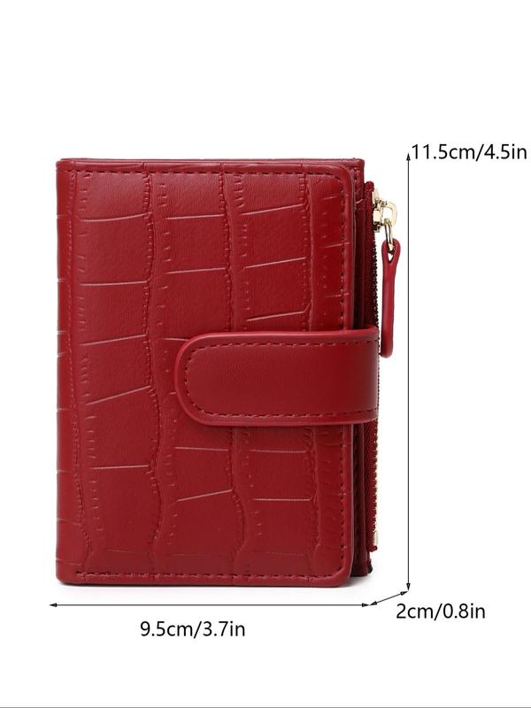 Women's Crocodile Embossed Zipper Short Wallet, Casual Pu Coin Purse, Portable Bi-fold Short Wallet with Id Card Slot