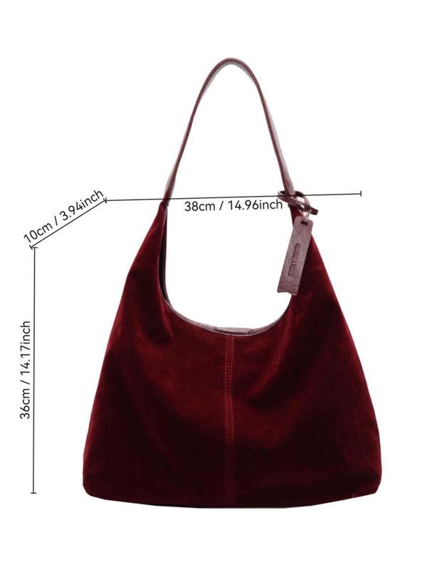 Women's Solid Color Suede Shoulder Bag, Fashionable Large Capacity Tote Bag for Daily Used, Casual Trendy Versatile High-quality Daily Commuting Bag