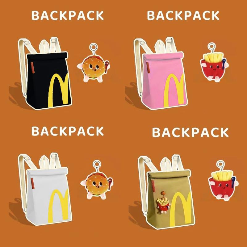 McDonald's Backpack - Large Capacity Retro Paper Bag Canvas Notebook Bag for Unisex Adults(Pink Black White)