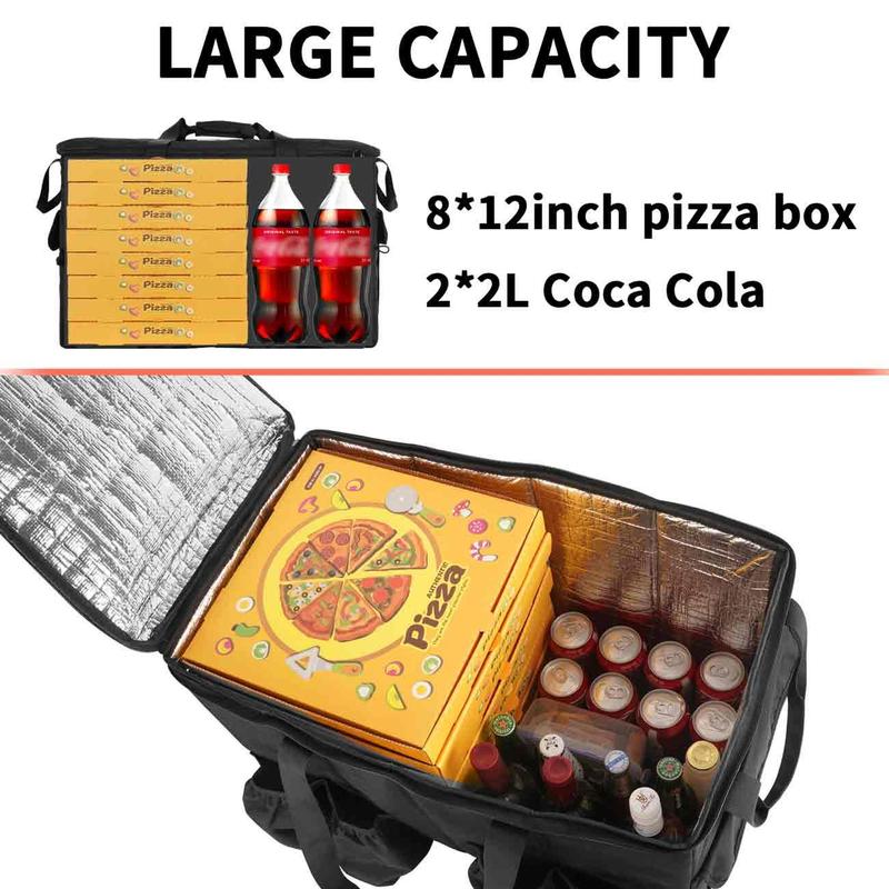 Catering Bag for Food Deliveries - 23x14x15 inches, Large Insulated Hot & Cooler Picnic Bags with Cup Holders, Pizza Warmer Carrying Case, Black