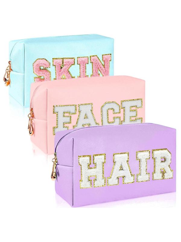 Women's Cute Letters Design Makeup Bags, Portable Cosmetic Storage Bags, Versatile Toiletry Storage Bags for Travel & Daily Back To School & 2024 Fall Use