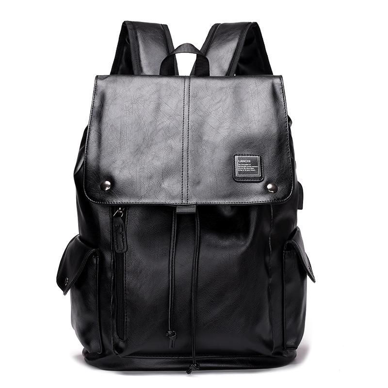 Men's Pu Backpack Korean-Style Casual Waterproof Travel Backpack Large Capacity Commuter Computer Bag Student Schoolbag