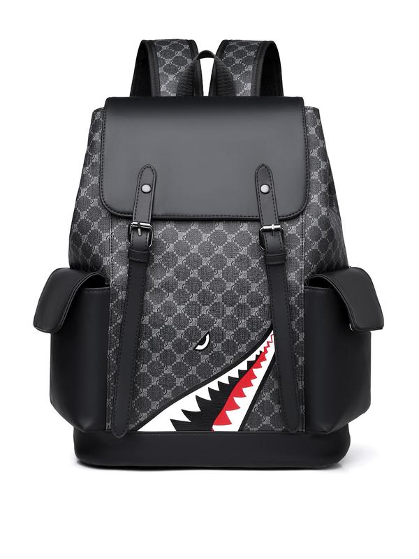 Shark Pattern Backpack, Large Capacity Backpack with Belt, Fashionable Backpack for Men & Women, Casual Versatile Backpack for Business, School, Travel