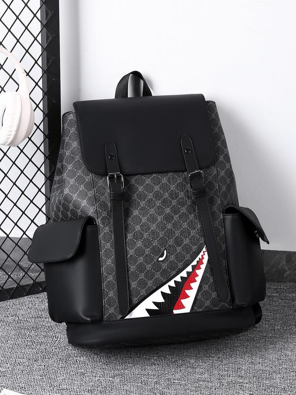 Shark Pattern Backpack, Large Capacity Backpack with Belt, Fashionable Backpack for Men & Women, Casual Versatile Backpack for Business, School, Travel