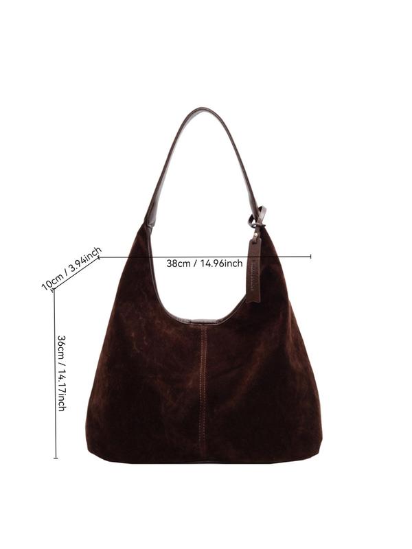 Women's Solid Color Suede Shoulder Bag, Fashionable Large Capacity Tote Bag for Daily Used, Casual Trendy Versatile High-quality Daily Commuting Bag