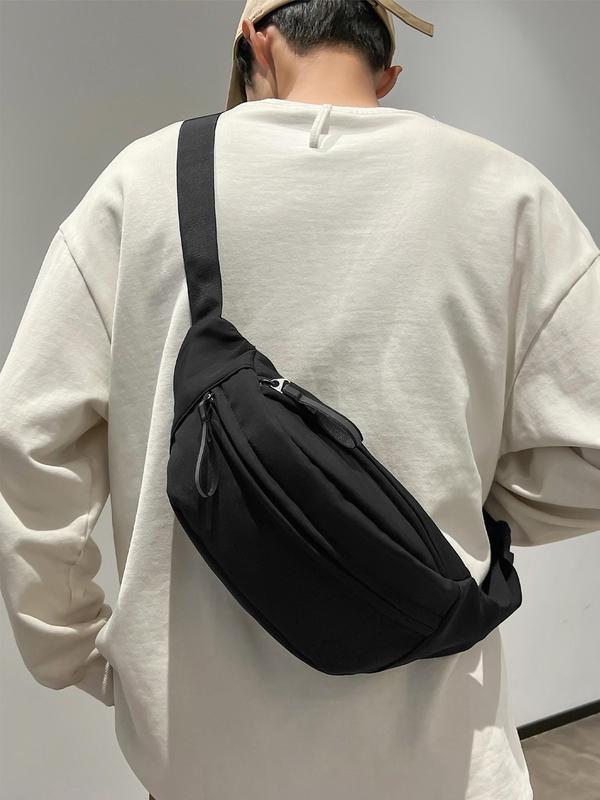 Men's Minimalist Casual Plain Zipper Belt Bag, Fashionable Sling Bag for Daily Used, Casual Trendy Versatile High-quality Daily Commuting Bag