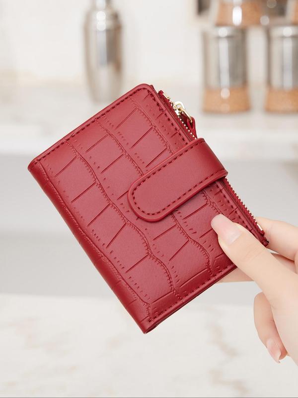 Women's Crocodile Embossed Zipper Short Wallet, Casual Pu Coin Purse, Portable Bi-fold Short Wallet with Id Card Slot