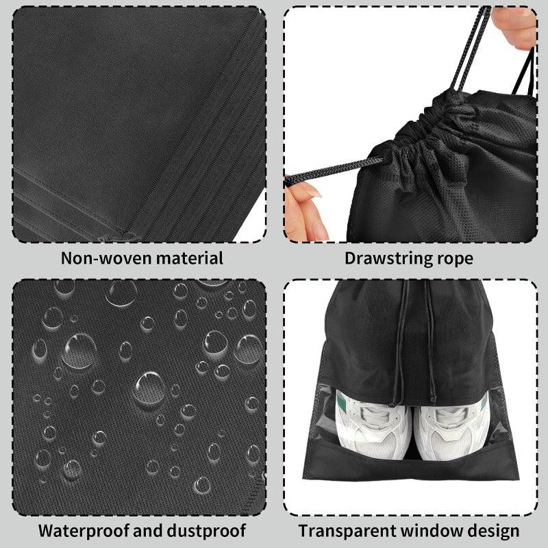 12 PCS Shoe Bags for Travel, Portable Shoe Bags with Clear Window, Large Drawstring Dustproof Travel Shoe Storage Bag for Men & Women, 12.6