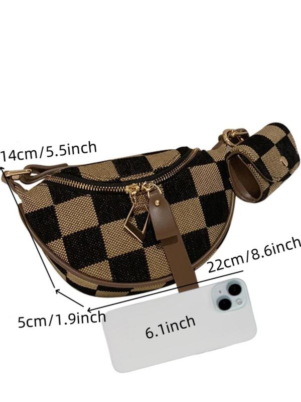 Women's Fashionable Checkerboard Pattern Sling Bag with Coin Purse, Casual Versatile Zipper Crossbody Bag for Daily Used, Trendy All-match Commuter Bag