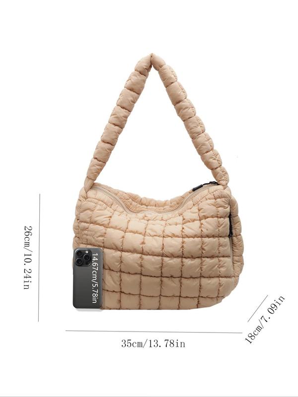 Women's Solid Color Quilted Puffer Tote Bag, Fashionable Large Capacity Shoulder Bag for Daily Used, Casual Trendy Versatile High-quality Daily Commuting Bag