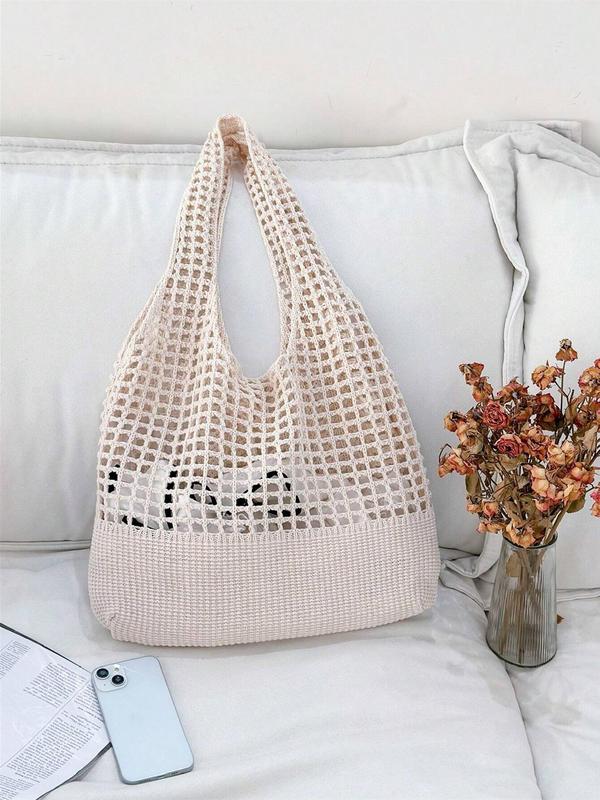 Hollow out Design Beach Shoulder Bag, Fashionable Crochet Bag for Women, Casual Trendy Versatile High-quality Daily Commuting Bag, Girl Fashionable Shopping Bag