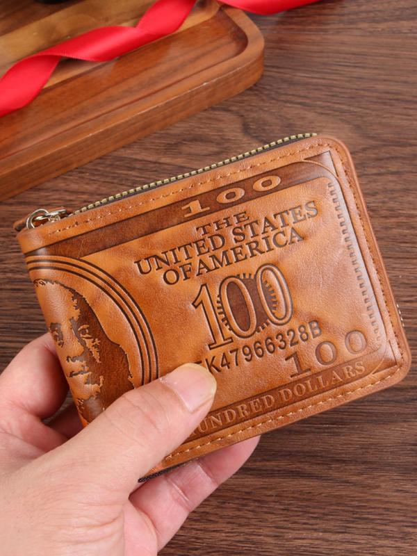 Men Wallet Card Holder Business Novelty Dollar Design Vintage Short Wallet, 2024 New Trendy Bifold Wallet, Fashionable Card Holder As Gift for Men, Boyfriend, Fall Outfits, Earthtone Fall Freshness