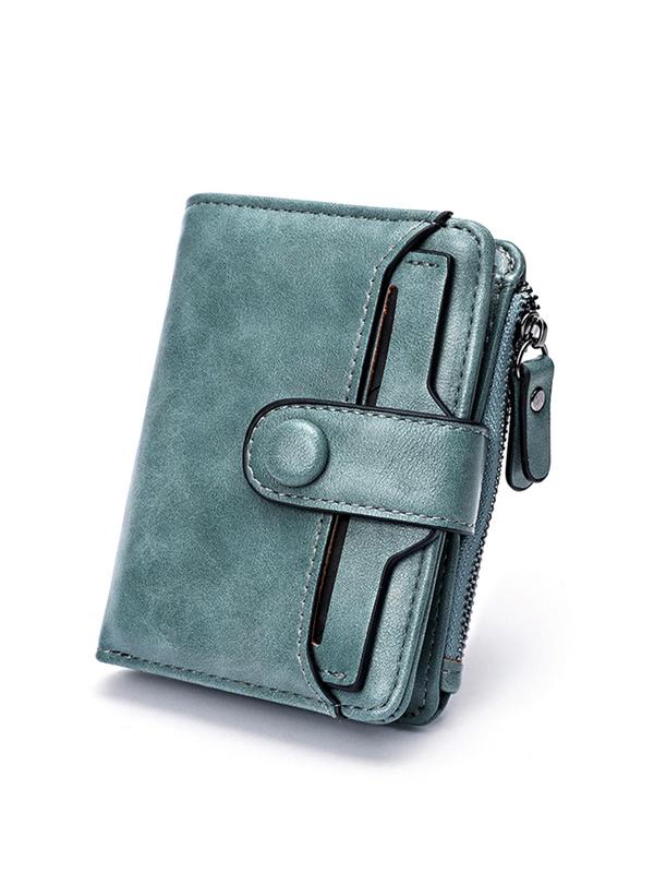 Women's Solid Flap Button Short Wallet, 2024 New Style Fashionable Pu Coin Purses for Women, Casual Trendy Versatile Money Saving Wallet, Minimalist Card Holder