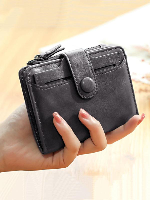 Women's Solid Flap Button Short Wallet, 2024 New Style Fashionable Pu Coin Purses for Women, Casual Trendy Versatile Money Saving Wallet, Minimalist Card Holder