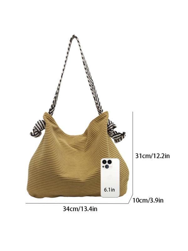 Women's Minimalist Solid Color Corduroy Tote Bag, Large Capacity Shoulder Bag for Daily & Work Use, Casual Trendy Versatile High-quality Daily Commuting Bag