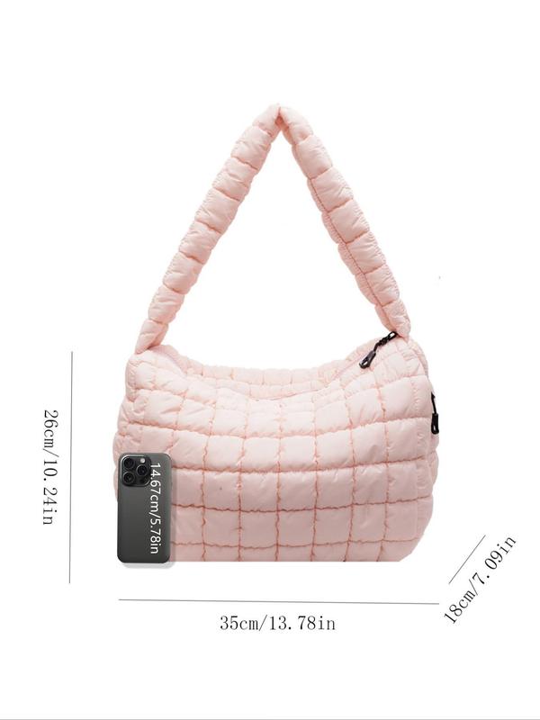 Women's Solid Color Quilted Puffer Tote Bag, Fashionable Large Capacity Shoulder Bag for Daily Used, Casual Trendy Versatile High-quality Daily Commuting Bag